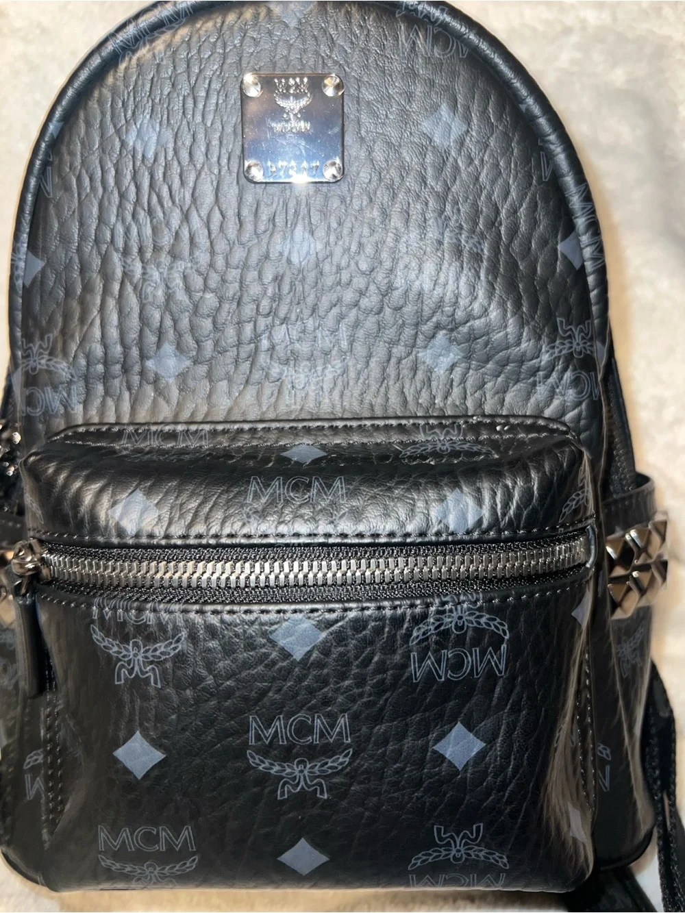 MCM coated canvas small stark side studs backpack (has authenticity paper)